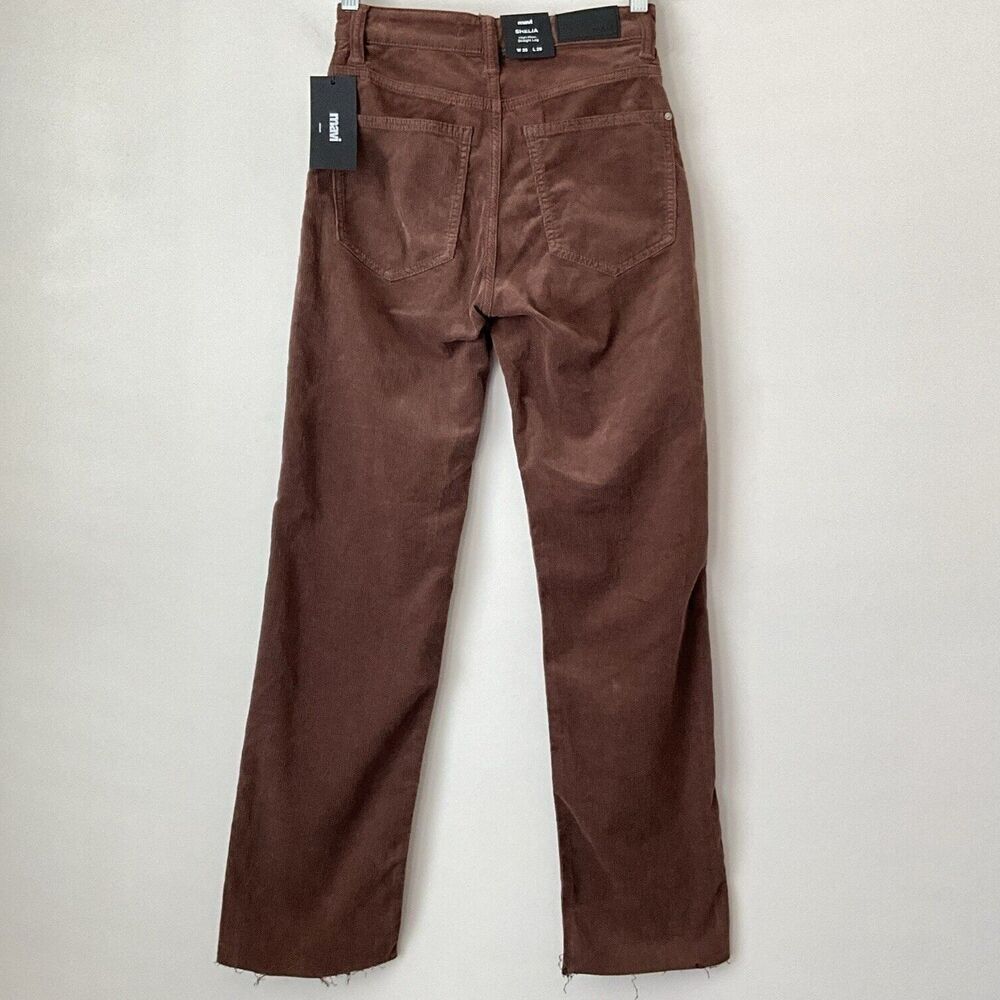 Mavi Corduroy Shelia Straight Leg Raw Hem High Rise Pants Brown 25 - Picture 5 of 12
